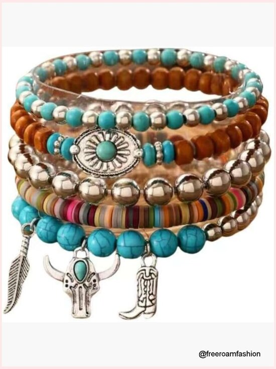 Jewelry - Turquoise Beaded Bracelet Stackable Boho Western Style